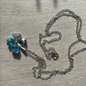 Silver and Blue Four Leaf Clover Crystal Necklace